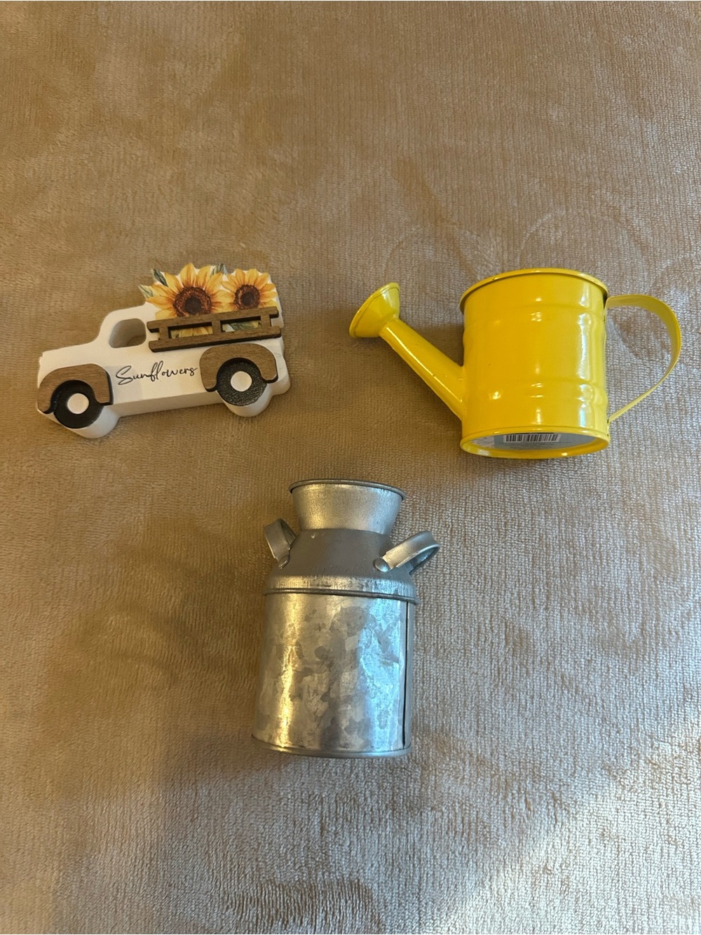 Hobby Lobby Yellow Metal Watering Can and Galvanized Milk Can Accents